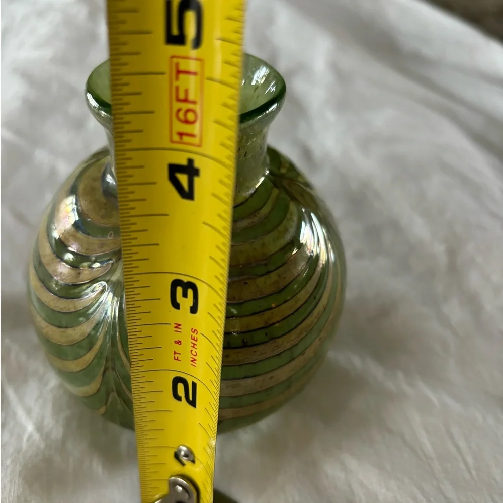 Vintage CZECH‎ green silver glass vase, bohemian art glass.